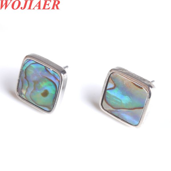 

12mm square abalone shell stud earrings set white pink earring silver color accessory earrings for women bv938, Golden;silver