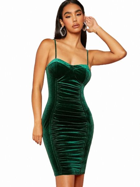 

casual dresses ruched front bustier velvet cami dress 30e9#, Black;gray