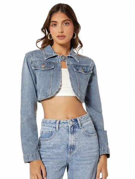

women's jackets blues flap detail crop denim jacket z7dk#, Black;brown