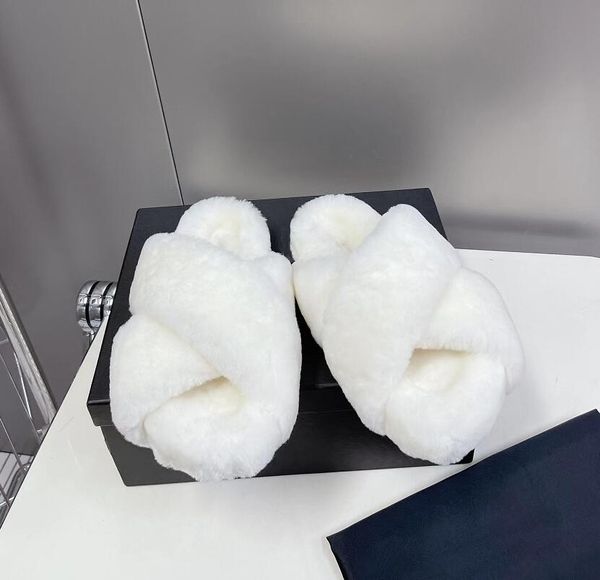 

winter warmth slipper designer women slippers cross vamp wool sandal soft fluffy flat bottom fashion sandal outdoor beach flip-flops, Black