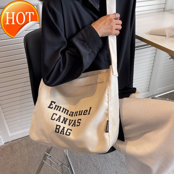 

bag female 2022 new fashion simple literature and art one shoulder canvas bag college student class large capacity tote