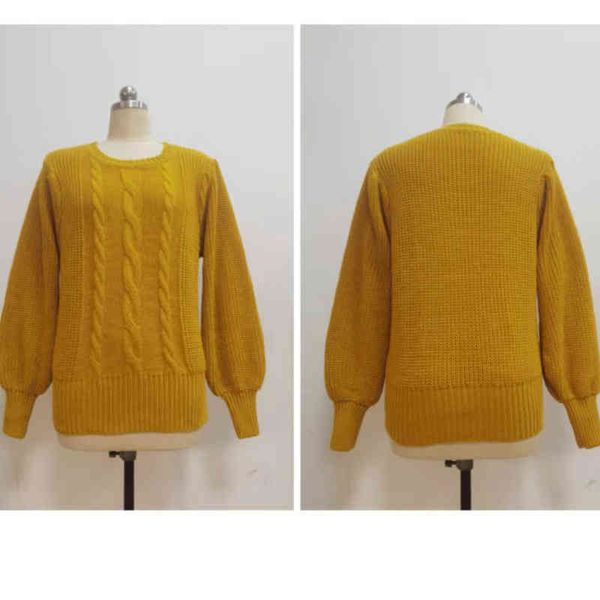 

women's sweaters pullover solid color street trendsetter knitted and round neck lantern sleeve yellow bottomed shirt, White;black