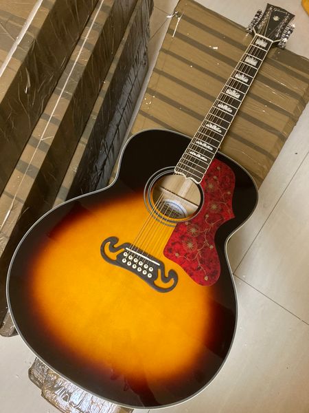 

12 strings sunburst color acoustic guitar solid top