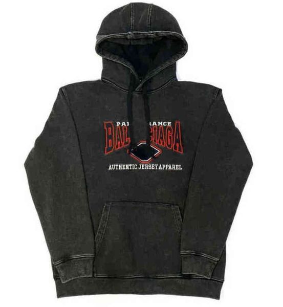 

222ss paris fashion bb designer hoodie luxury balanciagas wash water old fashion pure cotton back letter printing pullover men's and wo, Black