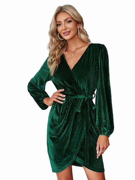 

casual dresses simplee lantern sleeve belted velvet dress h67g#, Black;gray