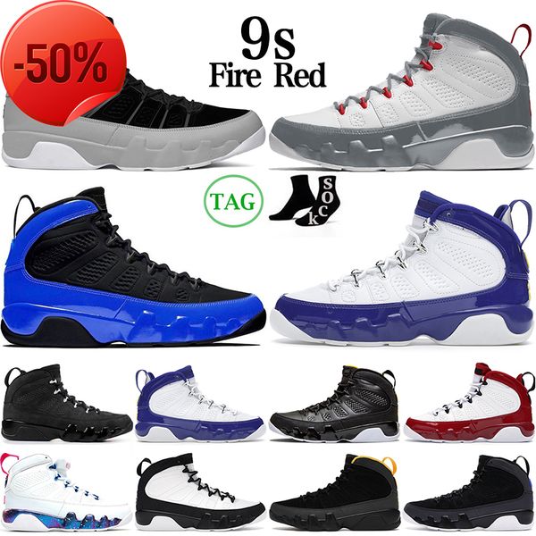 

boots 9 9s mens basketball shoes fire red particle grey bred racer blue gym red anthracite chile change the world university gold men sports, Black