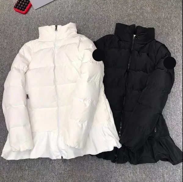 

designer brand maya women's down embroidered badge ruffle hem coat fashion slim clothes labels complete quality, Black