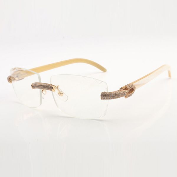 

micro-paved diamonds buffs sunglasses frames 3524015 with natural buffalo horn legs and 57 mm clear cut lens, Silver