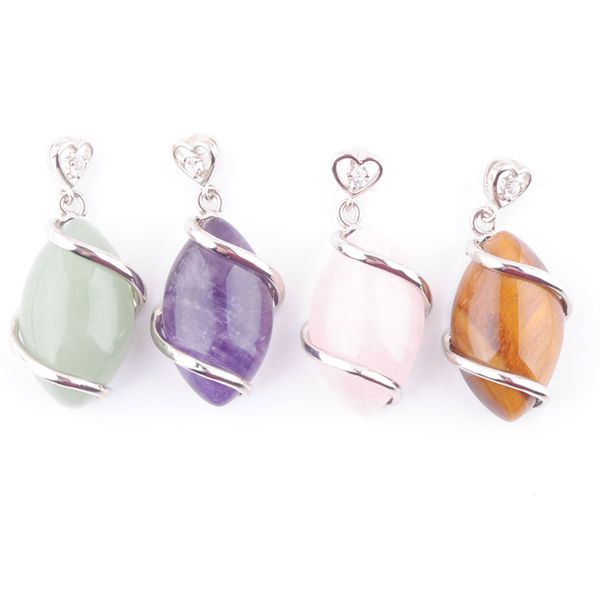 

natural stone pendants reiki chakra horse eye pendulum for women necklace jewelry amethysts aventurine rose quartzs bn322, Silver