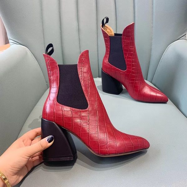 

designer high heels martin boots autumn and winter thick heels womens shoes desert boots100% genuine leather zipper pointed letters fashion, Black