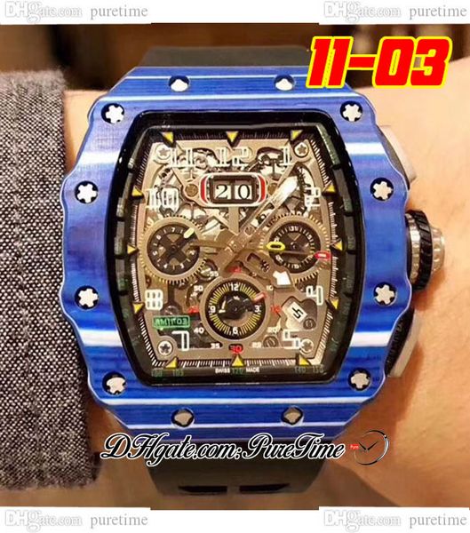 

2022 11-03 a21j automatic mens watch blue carbon fiber case skeleton dial big date black crown rubber strap 8 styles watches puretime h8, Slivery;brown