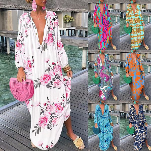 

dress large dress women's autumn elegant abstract lantern sleeve printed super long skirt, White;black