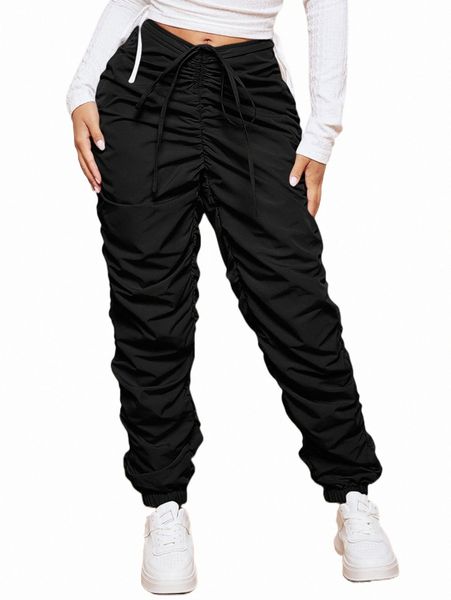 

women's pants & capris sxy drawstring waist stacked pants e82s#, Black;white