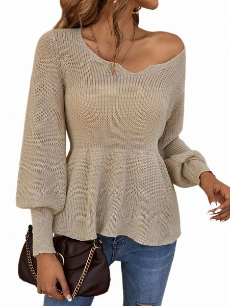 

women's sweaters notched neckline peplum sweater m5zh#, White;black