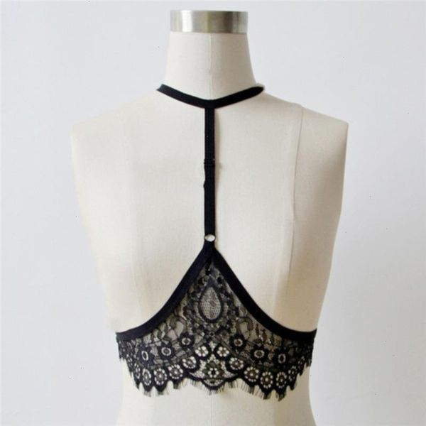 

female crop camisole black white lace halter camis women backless