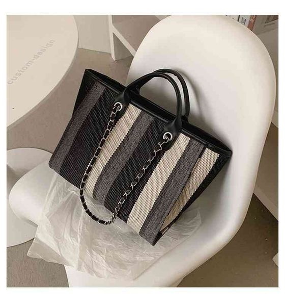

messenger bags canvas stripe portable tote bag chain shoulder handbags
