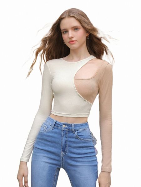 

women's t-shirt mod colorblock ribbed crop tee 479g#, White