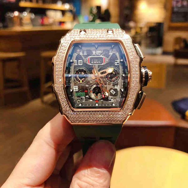 

richa milles wristwatches rm011 mechanical watch silicone tonneau skeleton through bottom stainless steel gmt clock luxury mens watches, Slivery;brown