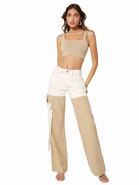 

women's jeans blues two tone cargo jeans 2022 new 99qt#, Blue