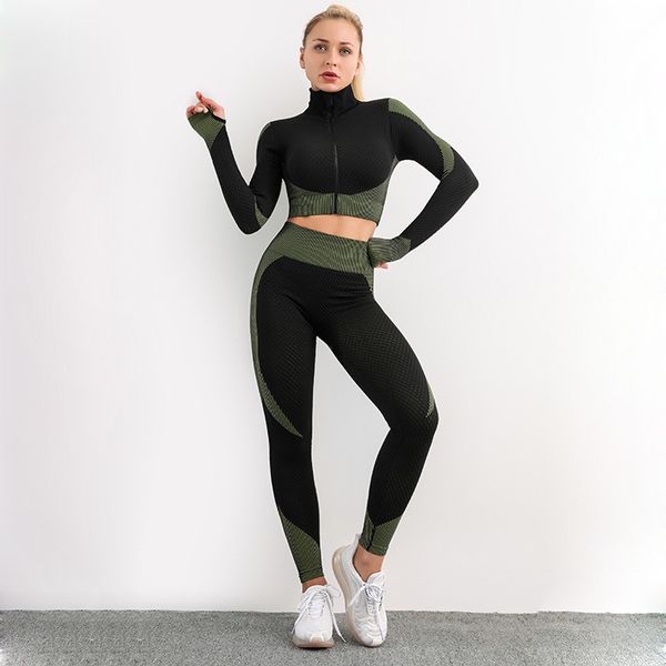 

autumn winter seamless plus velvet thickened yoga sets suit women's long-sleeved peach buttocks sports fitness clothing