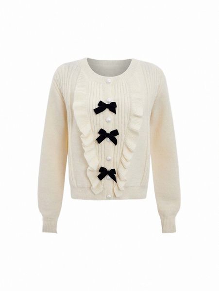 

women's sweaters mod bow front ruffle trim cardigan w2bf#, White;black