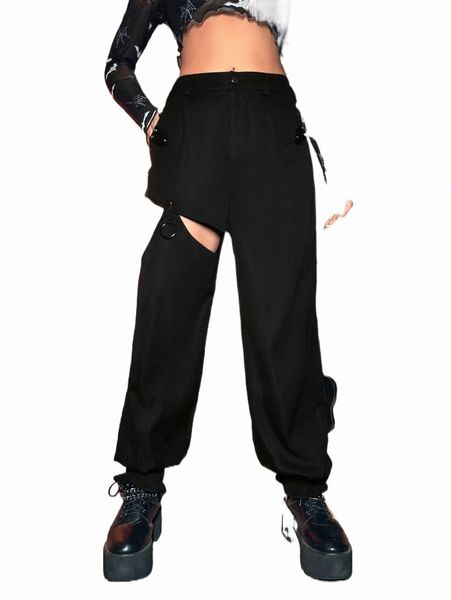 

women's pants & capris halloween solid cut out pants o3g4#, Black;white