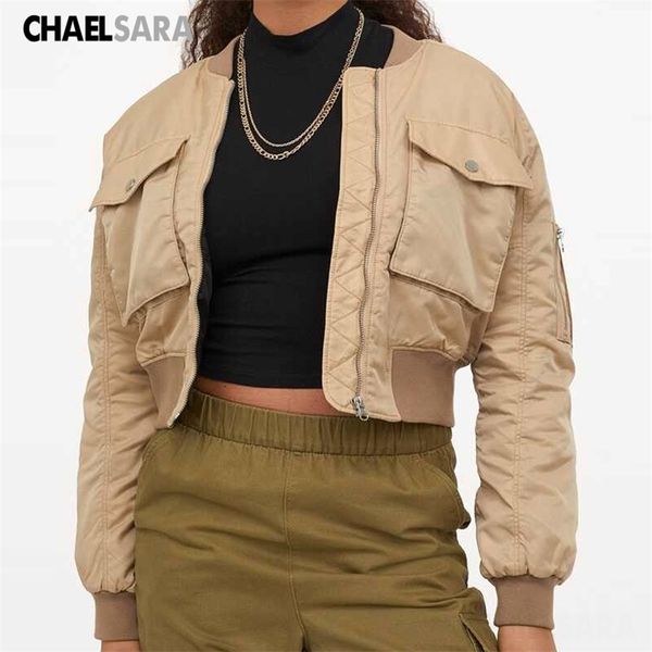 

women's jackets autumn women short baseball casual solid zipper loose bomber coat female outwear chaqueta mujer 220902, Black;brown