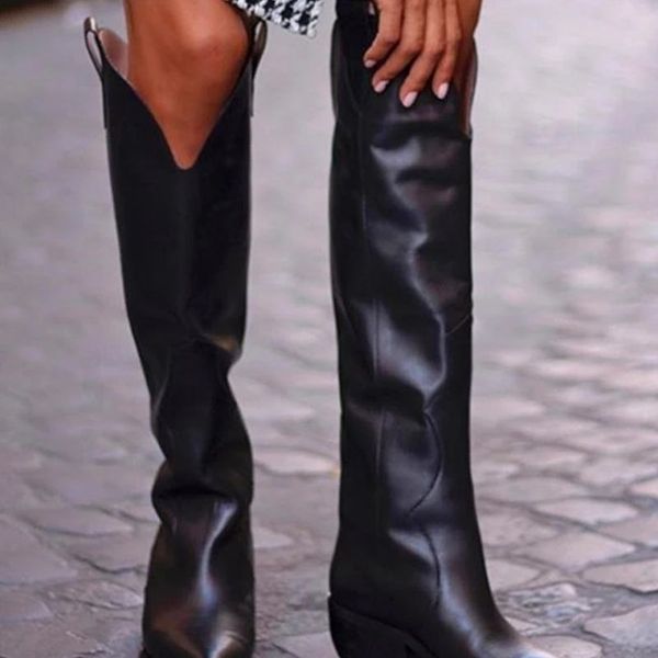 

boots black pu material ladies over the knee boots knight pointed toe 220902