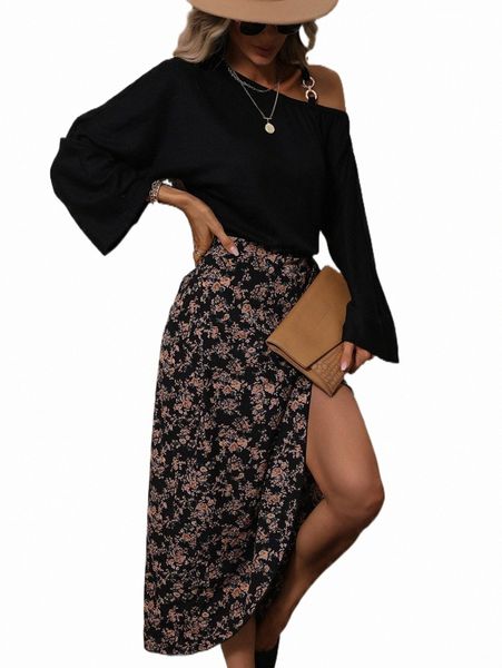 

casual dresses floral print asymmetrical neck dress w4vo#, Black;gray