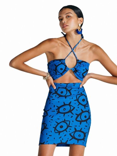 

casual dresses x donna adi eye print cut out halter dress 40vk#, Black;gray