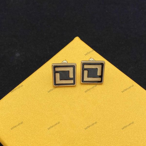 

women f designer letter stud earrings black enamel fashion style gold jewelry whole298s, Golden;silver