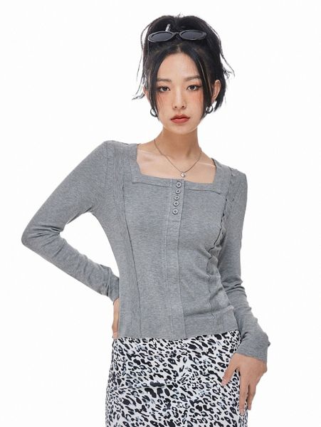

women's t-shirt dazy square neck button front tee 43la#, White