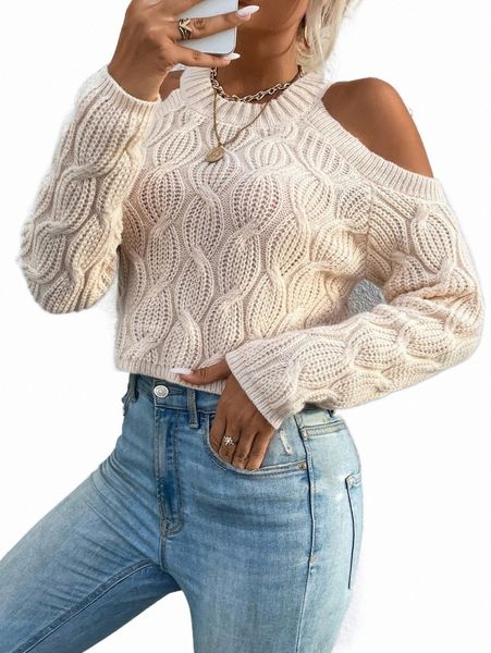 

women's sweaters cold shoulder cable knit sweater q3dl#, White;black