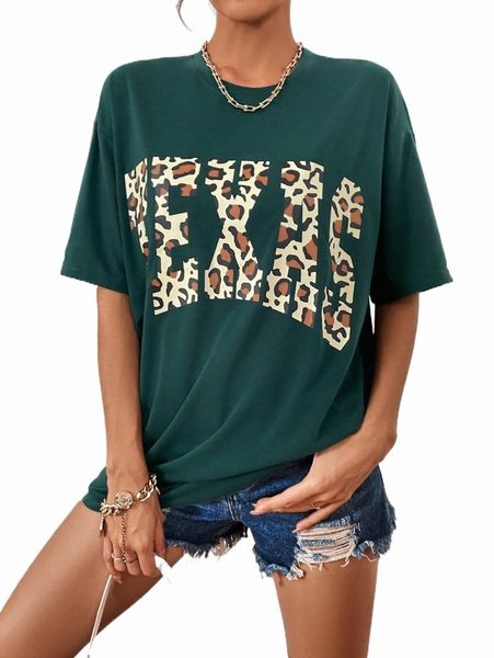 

women's t-shirt leopard letter graphic tee 2022 new 17wp#, White