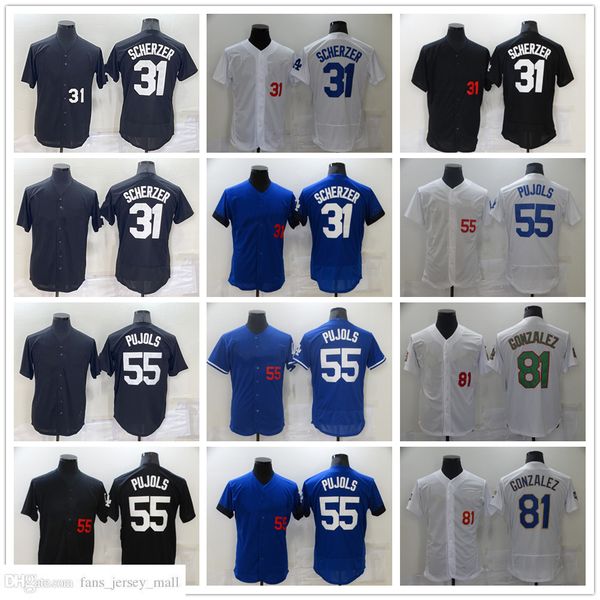 

new baseball 55 albert pujols jerseys stitched 31 joc pederson 81 victor gonzalez jersey breathable sport white black blue home away blank m, Blue;black