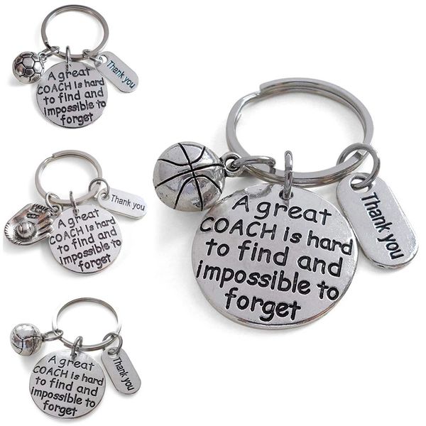 

thanksgiving gift keychain thank you coach teacher football basketball volleyball baseball keychain fashion, Silver