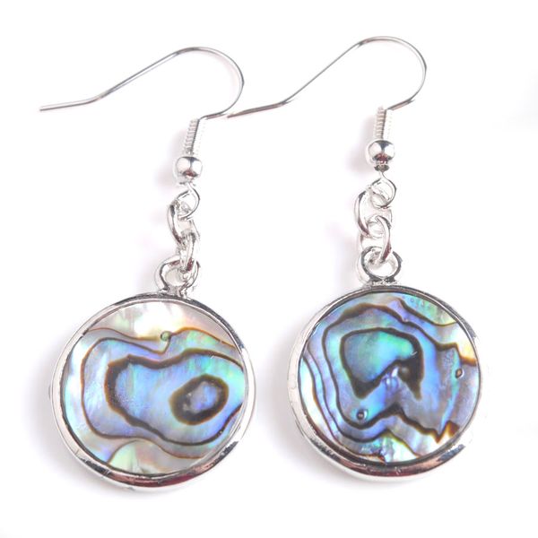 

10pair new zealand natural abalone shell dangle earring beads round pendant earrings fashion ear jewellery for female v9002, Silver