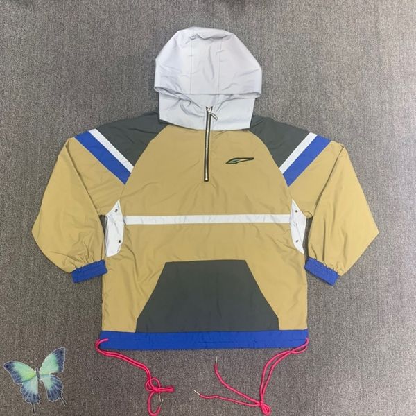 

men's jackets 3m reflective hooded half-zip outerwear patchwork jacket, Black;brown