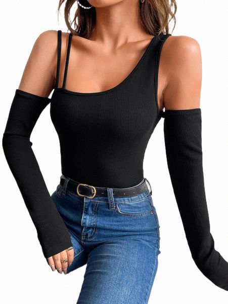 

women's t-shirt asymmetrical neck ribbed knit tee g8fk#, White