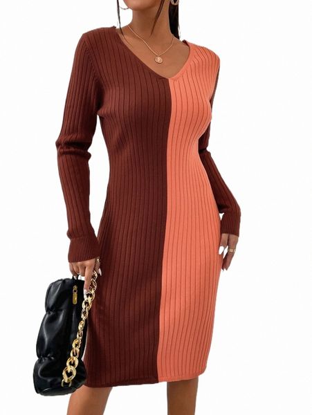 

women's sweaters two tone ribbed knit sweater dress w9bd#, White;black