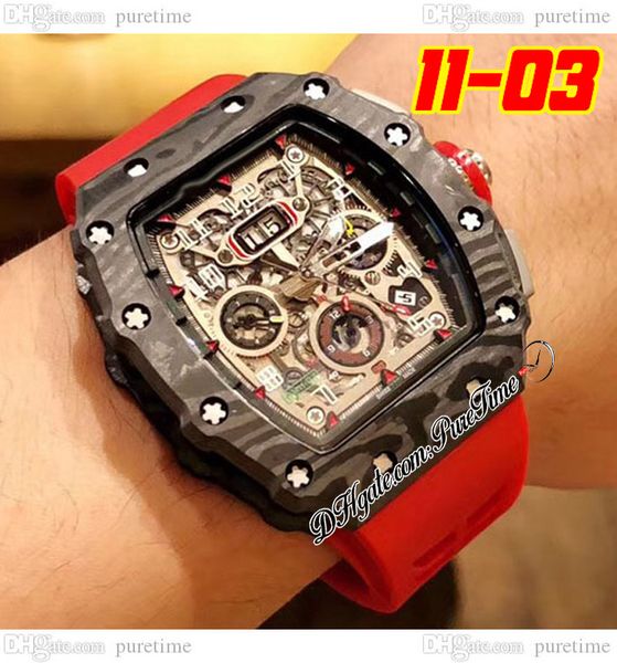 

2022 11-03 a21j automatic mens watch carbon fiber case black skeleton dial big date red crown rubber strap 8 styles watches puretime c3, Slivery;brown