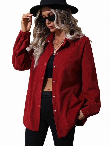 

women's down & parkas snap button drop shoulder corduroy coat v6f8#, Black