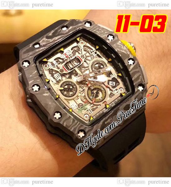 

2022 11-03 a21j automatic mens watch carbon fiber case skeleton dial big date yellow crown black rubber strap 8 styles watches puretime b2, Slivery;brown