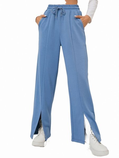 

women's pants & capris split hem drawstring waist pants s5z0#, Black;white