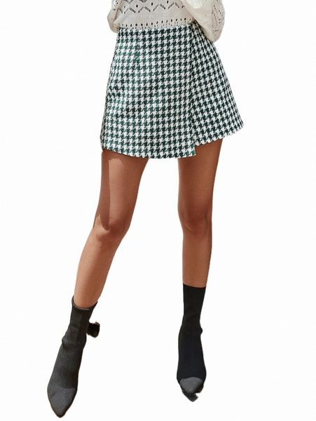 

women's shorts houndstooth print wrap skort 2022 new l8ps#, White;black