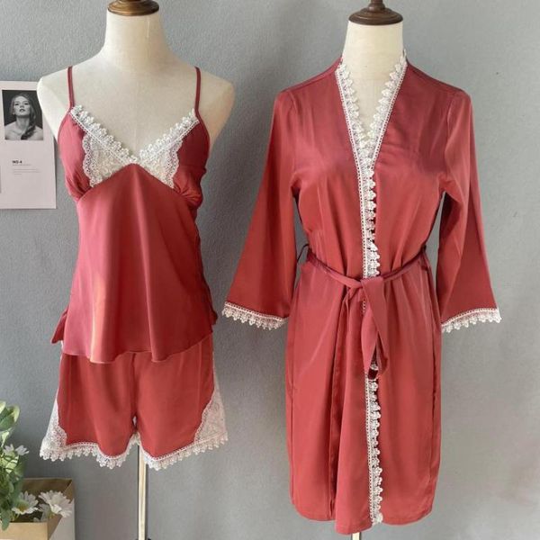 

pajamas suit spring summer lace sleepwear sleep set home clothing intimate, Black;red