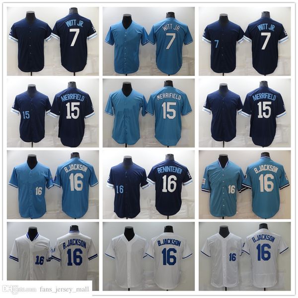 

new baseball 16 andrew benintendi jerseys stitched 7 bobby witt jr 15 whit merrifield jersey breathable sport blue black white home away bla