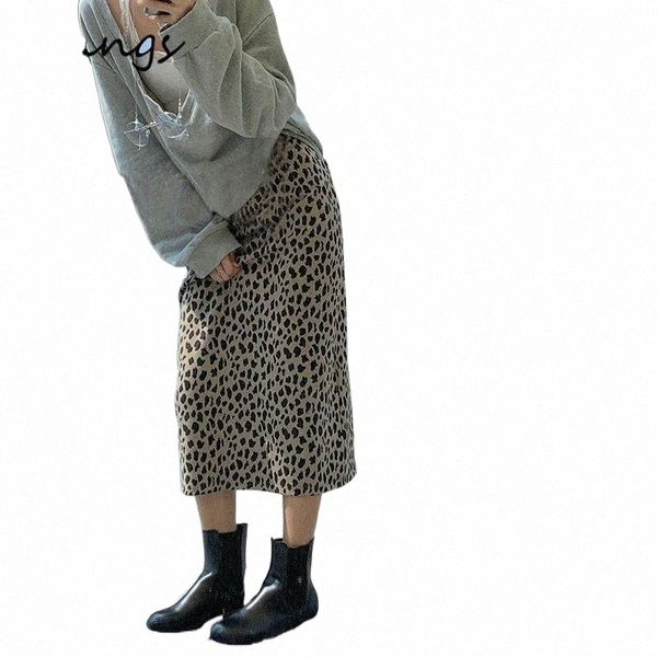 

skirts skirts casual leopard print women high waist female pencil vintage spring 2022 ladies chic long bodycon 39qn#, Black