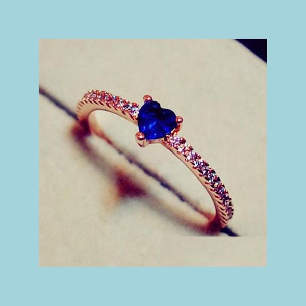 

solitaire ring fashion blue diamond ring for women plated rose gold sier party finger engagement wedding jewelry drop deliv bdejewelry dhpdz, Golden;silver