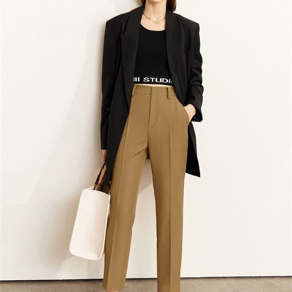 

womens pants capris amii minimalism pants for women autumn office lady outdoor straight trousers ankle length high waist female pants 122201, Black;white